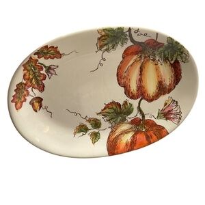Maxcera Pumpkin Sketch Oval Platter Fall Harvest 14.5 x 10 Inch Vintage